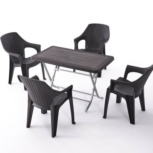 Set Masa plianta Rattan cafeniu inchis+4 scaune Babel cafeniu inchis