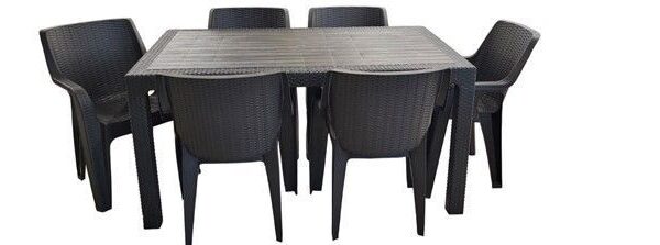 Set masa rattan 90x150 cafenie + 6 scaune Tiger cafenii